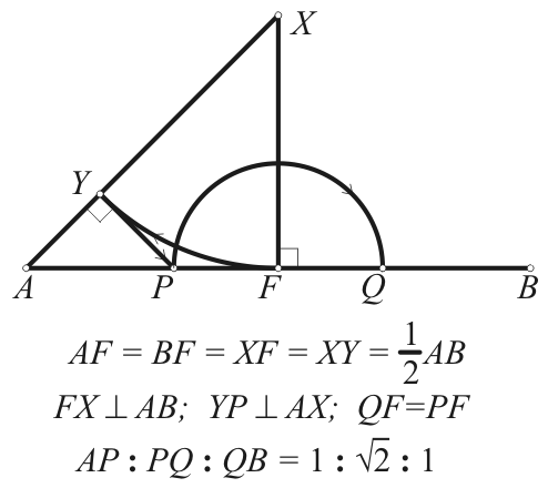 Szakasz felosztsa 1 : sqrt(2) : 1 arnyban